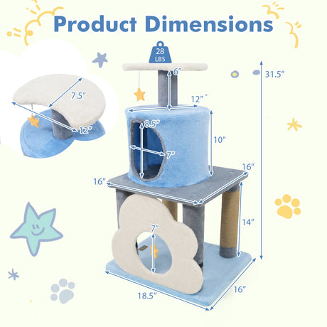 Torre para gatos moderna y linda de 31.5" con varios niveles