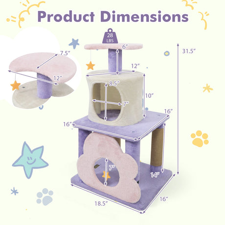 Torre para gatos moderna y linda de 31.5" con varios niveles