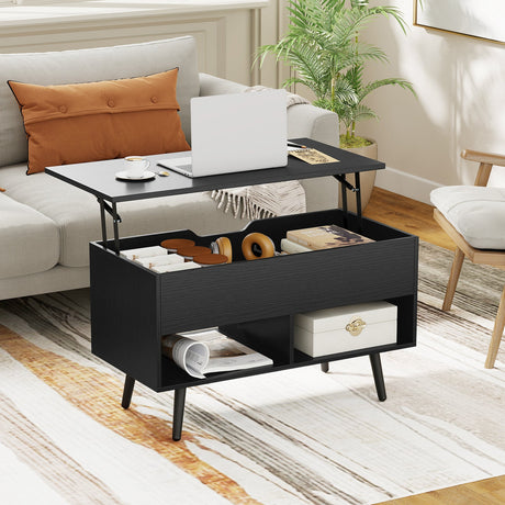 Mesa de centro elevable de 31.5 pulgadas con almacenamiento oculto y 2 estantes abiertos