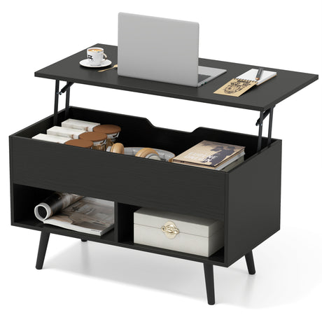 Mesa de centro elevable de 31.5 pulgadas con almacenamiento oculto y 2 estantes abiertos