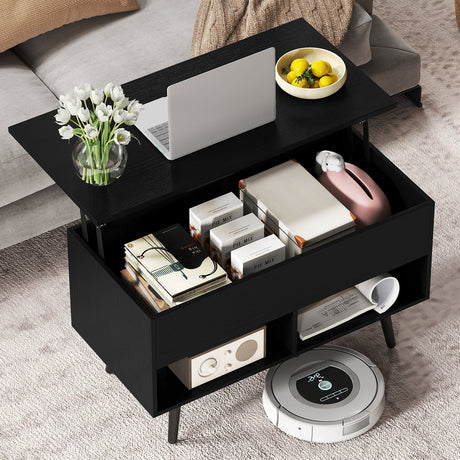 Mesa de centro elevable de 31.5 pulgadas con almacenamiento oculto y 2 estantes abiertos