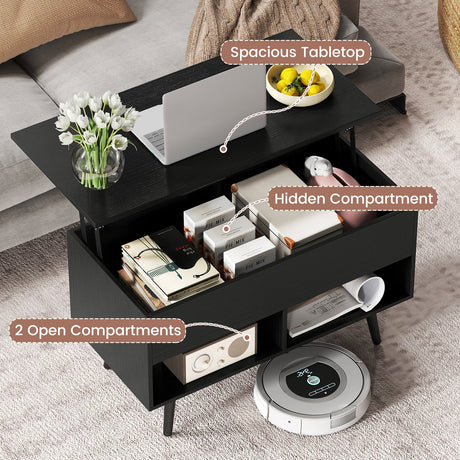 Mesa de centro elevable de 31.5 pulgadas con almacenamiento oculto y 2 estantes abiertos