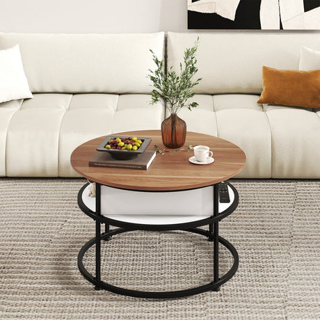 Mesa de centro redonda elevable de 31.5 pulgadas con compartimento oculto y estantes laterales