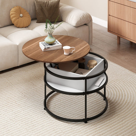 Mesa de centro redonda elevable de 31.5 pulgadas con compartimento oculto y estantes laterales