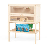 31.5 Inches Freestanding Hamster Cage Wooden Hamster Habitat Playpen-Natural