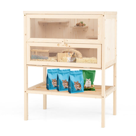 Jaula para hámster de 31.5 pulgadas independiente, hábitat de madera para hámster, corralito - Natural