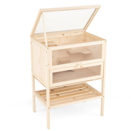 Jaula para hámster de 31.5 pulgadas independiente, hábitat de madera para hámster, corralito - Natural