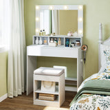 Vanity Table Set with Lighted Mirror and Cushion Stool
