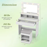 Vanity Table Set with Lighted Mirror and Cushion Stool