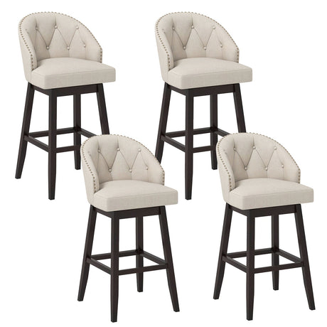 Juego de 4 taburetes de bar de 31 pulgadas con asiento giratorio acolchado y estructura de madera de caucho - Beige