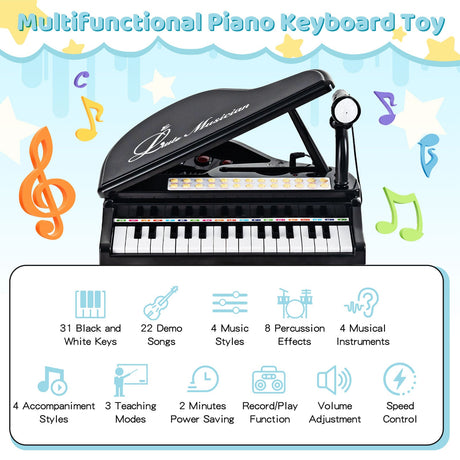 Teclado de piano para niños de 31 teclas con taburete y tapa de piano