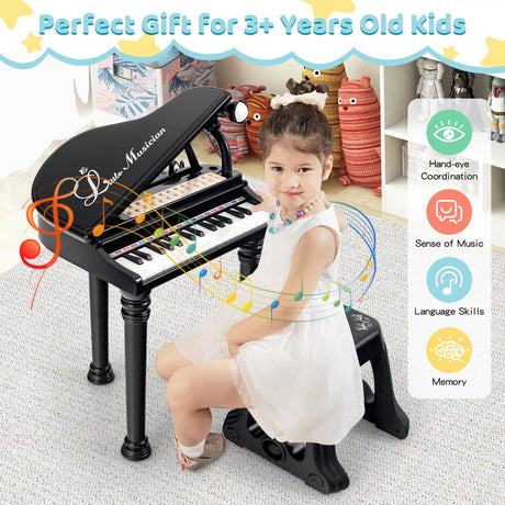 Teclado de piano para niños de 31 teclas con taburete y tapa de piano