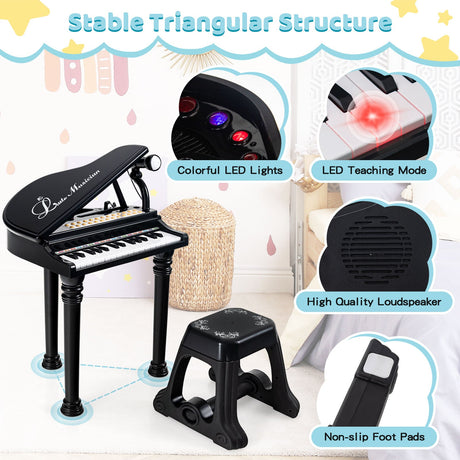 Teclado de piano para niños de 31 teclas con taburete y tapa de piano