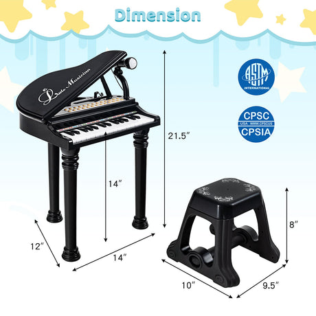 Teclado de piano para niños de 31 teclas con taburete y tapa de piano