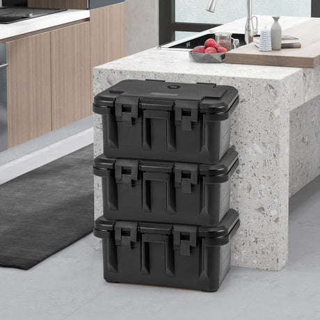 Envase de 31 QT para alimentos aislado con 3 recipientes transparentes de un tercio con tapas - Negro