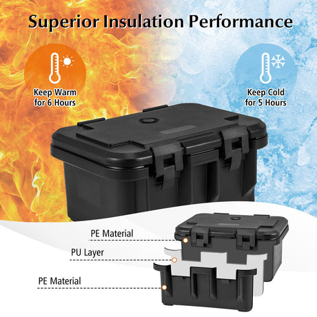 Envase de 31 QT para alimentos aislado con 3 recipientes transparentes de un tercio con tapas - Negro