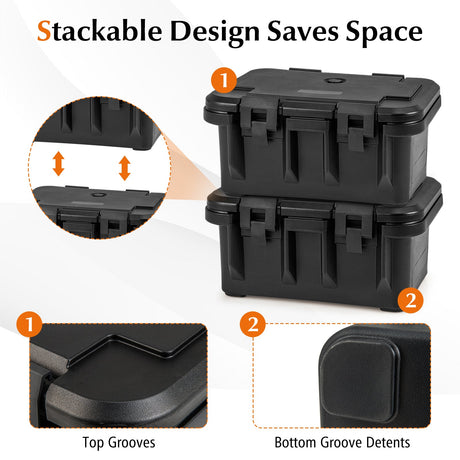 Envase de 31 QT para alimentos aislado con 3 recipientes transparentes de un tercio con tapas - Negro