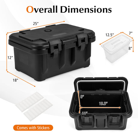 Envase de 31 QT para alimentos aislado con 3 recipientes transparentes de un tercio con tapas - Negro