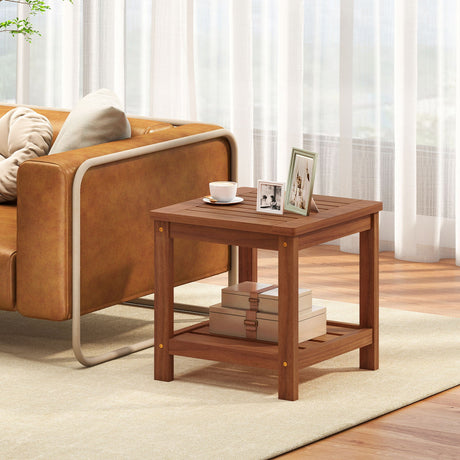 Mesa Auxiliar Exterior de 2 Niveles con Estante de Almacenamiento para Patio