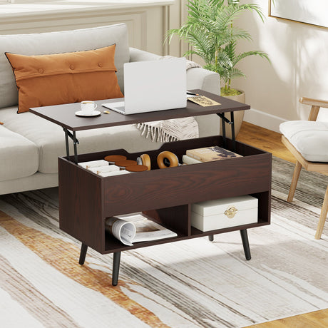Mesa de centro elevable de 31.5 pulgadas con almacenamiento oculto y 2 estantes abiertos