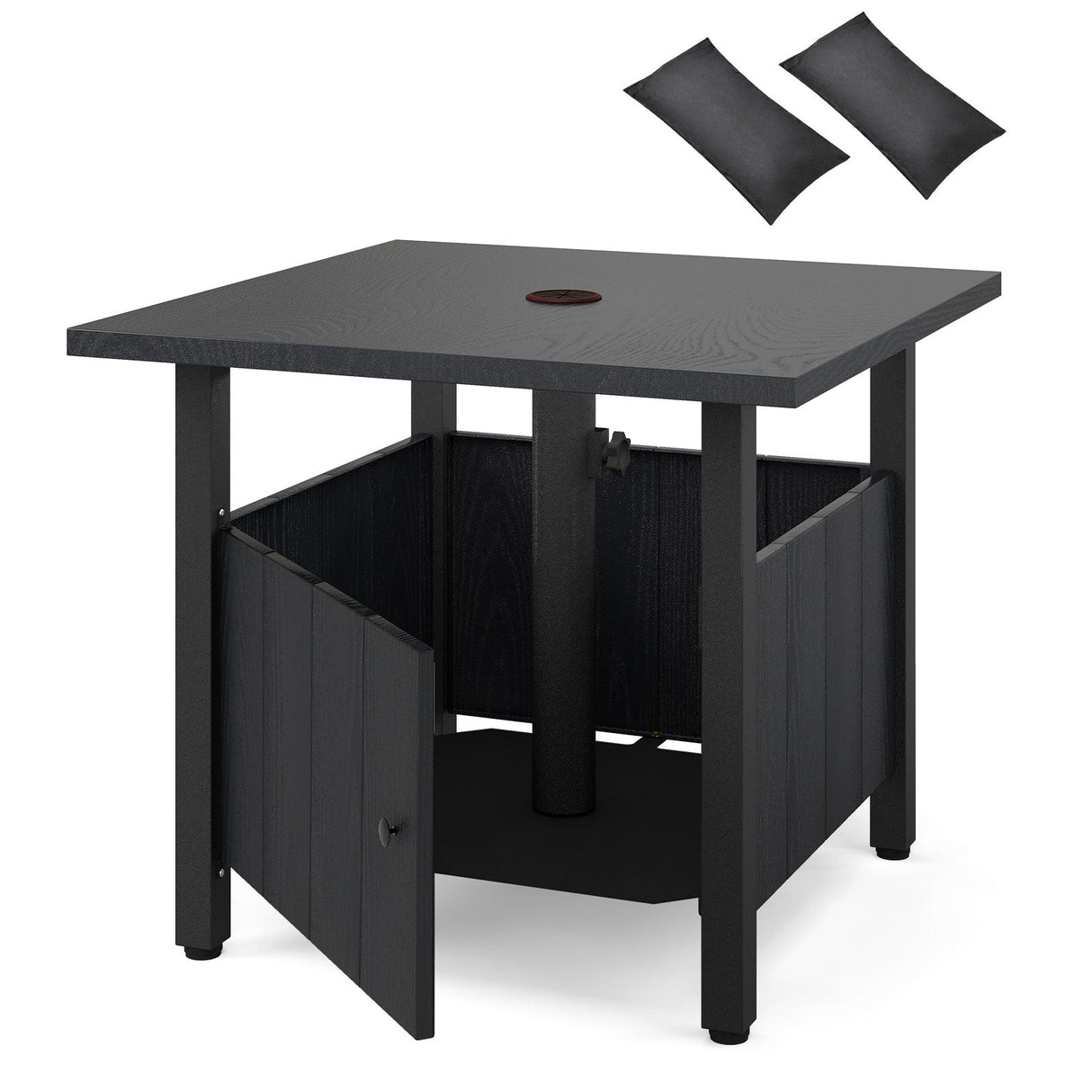 Mesa Auxiliar Exterior con Agujero para Sombrilla de 1.89" Soporte de Base para Sombrilla de Patio - Negro