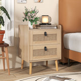 Mesita de Noche Moderna con 2 Cajones Decorados con Ratán