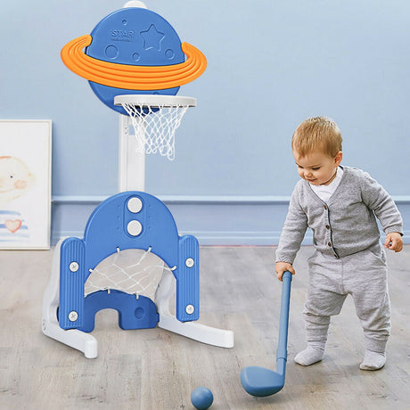 Set de canasta de baloncesto 3 en 1 para niños, ajustable en altura, con pelotas
