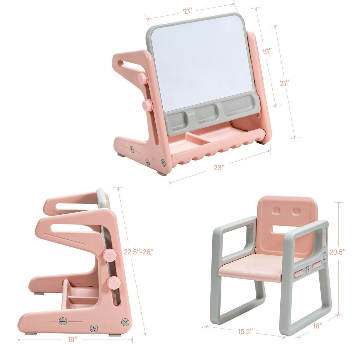 Set de mesa y silla para niños 2 en 1 con caballete y tablero de pintura artística ajustable