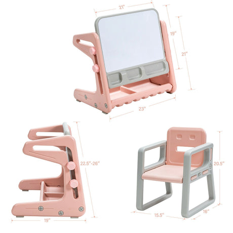 2 in 1 Kids Easel Table and Chair Set with Adjustable Art Painting Board