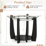 32" 2-Tier Glass Round Coffee Table with Storage Shelf