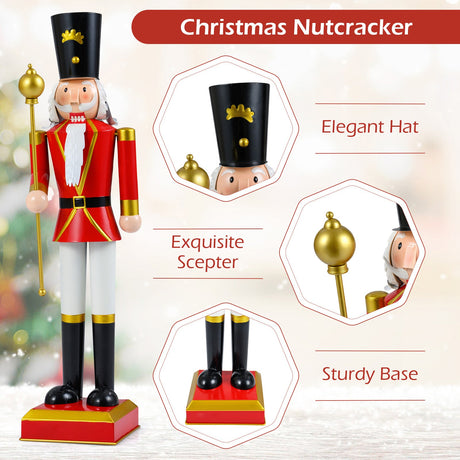 Cascanueces navideño de 32.5 pulgadas con sombrero de copa y hermoso cetro