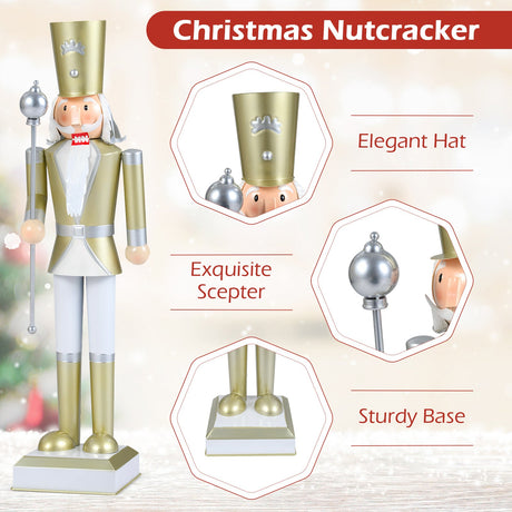 Cascanueces navideño de 32.5 pulgadas con sombrero de copa y hermoso cetro