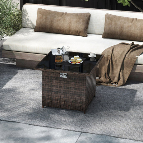 Mesa de fogata de propano de 32.5 pulgadas y 50,000 BTU con tablero de vidrio templado