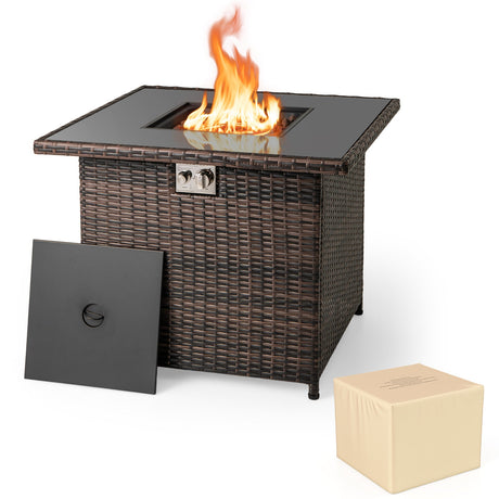 Mesa de fogata de propano de 32.5 pulgadas y 50,000 BTU con tablero de vidrio templado