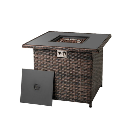Mesa de fogata de propano de 32.5 pulgadas y 50,000 BTU con tablero de vidrio templado