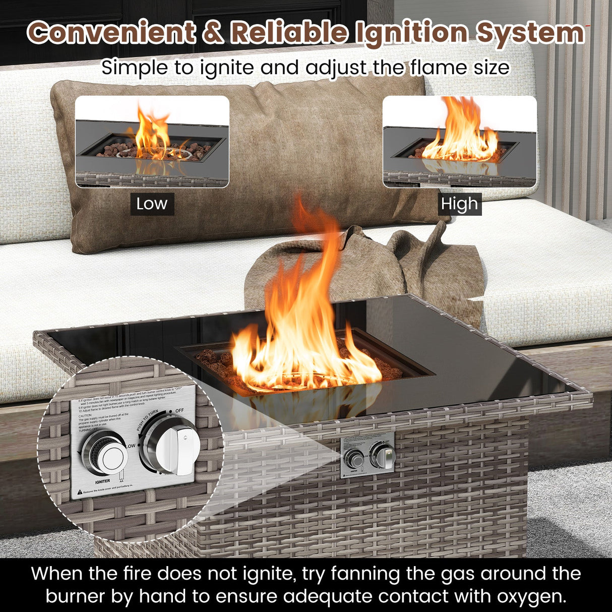 32.5 Inch Propane Fire Pit Table 5000 BTU with Tempered Glass Tabletop