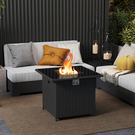 Mesa de fogata de propano de 32.5 pulgadas y 50,000 BTU con tablero de vidrio templado