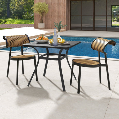 Mesa de comedor de patio de 32 pulgadas, mesa cuadrada de metal para comedor con 4 patas curvas - Gris