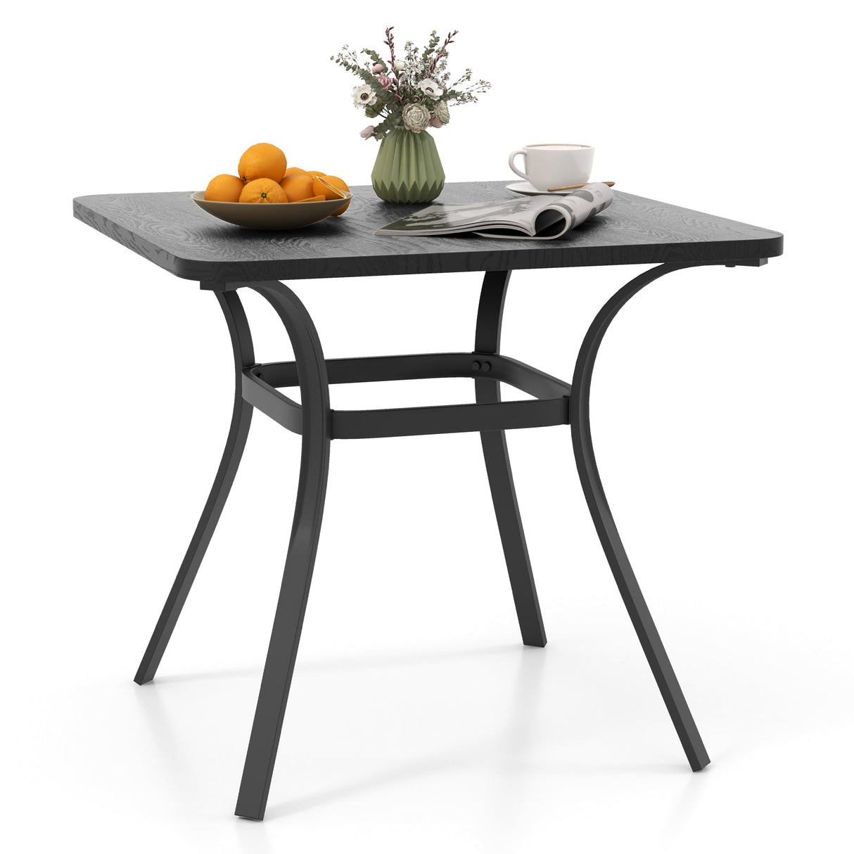 Mesa de comedor de patio de 32 pulgadas, mesa cuadrada de metal para comedor con 4 patas curvas - Gris