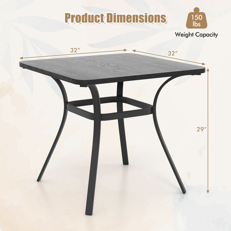 Mesa de comedor de patio de 32 pulgadas, mesa cuadrada de metal para comedor con 4 patas curvas - Gris