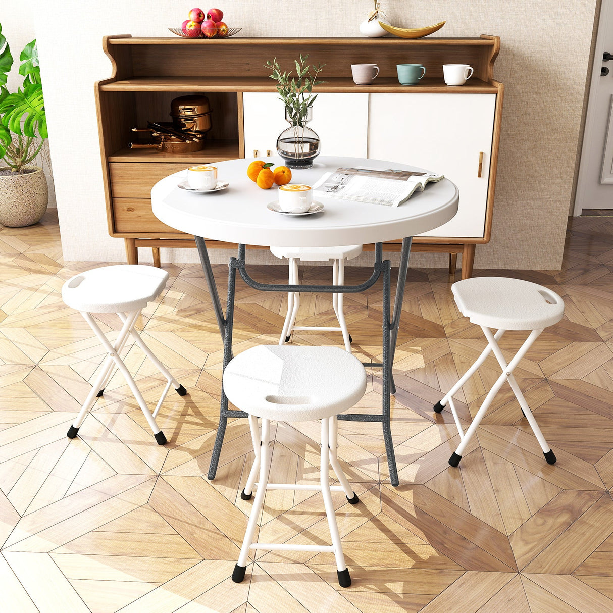 Mesa Plegable Redonda de 32 Pulgadas con Tablero Grueso para Picnic