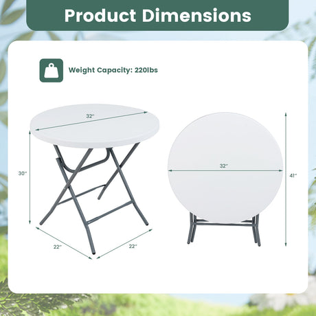 Mesa Plegable Redonda de 32 Pulgadas con Tablero Grueso para Picnic