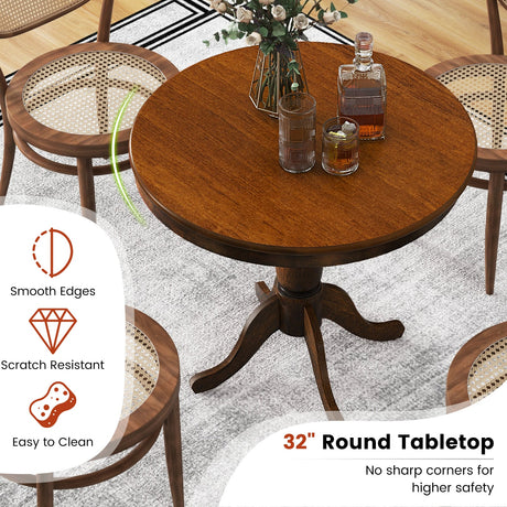 Mesa auxiliar redonda de pedestal de madera de 32 pulgadas