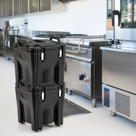 32 QT Transportador de Alimentos Aislado Portátil con Barril de Acero Inoxidable para Catering y Camping - Negro