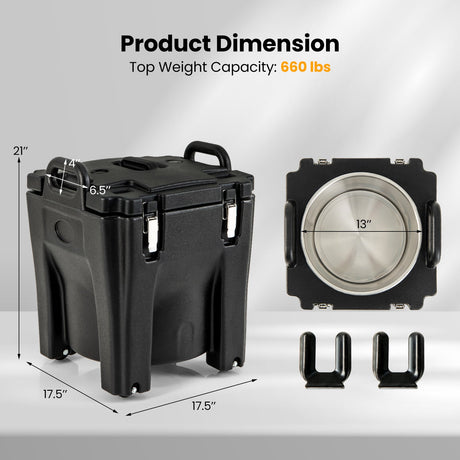 32 QT Transportador de Alimentos Aislado Portátil con Barril de Acero Inoxidable para Catering y Camping - Negro