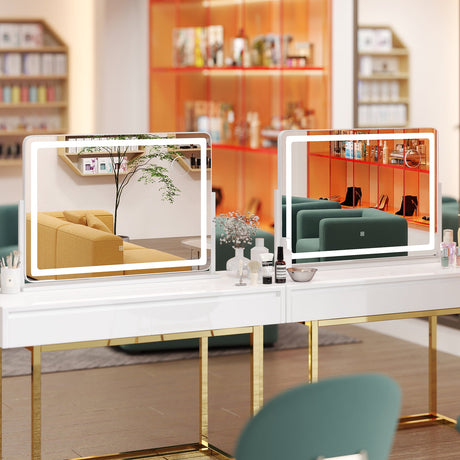 Espejo de tocador grande para maquillaje de 32 x 22 pulgadas con modo de iluminación de 3 colores - Blanco