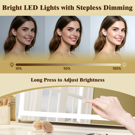 Espejo de tocador grande para maquillaje de 32 x 22 pulgadas con modo de iluminación de 3 colores - Blanco