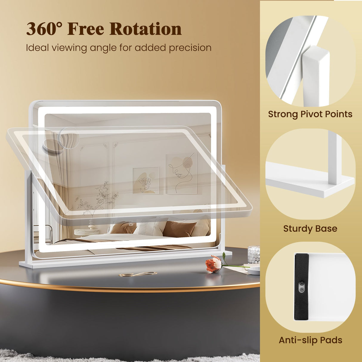 Espejo de tocador grande para maquillaje de 32 x 22 pulgadas con modo de iluminación de 3 colores - Blanco