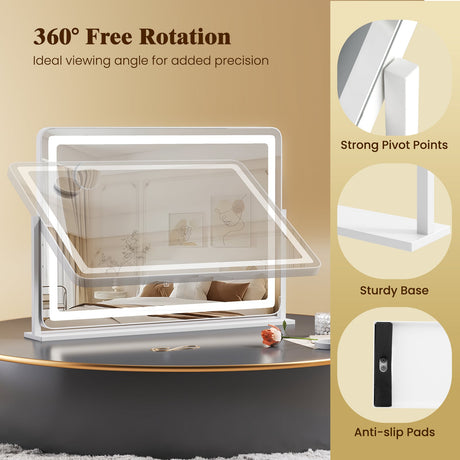 Espejo de tocador grande para maquillaje de 32 x 22 pulgadas con modo de iluminación de 3 colores - Blanco