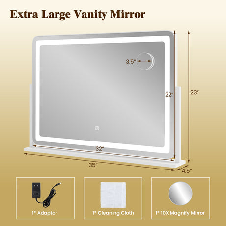 Espejo de tocador grande para maquillaje de 32 x 22 pulgadas con modo de iluminación de 3 colores - Blanco